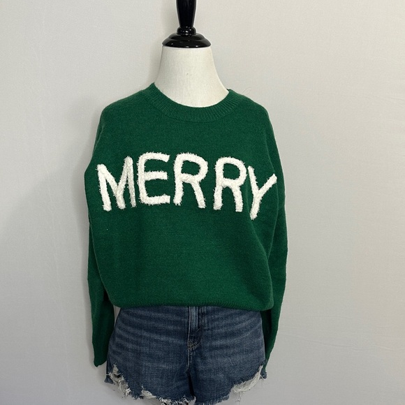 Wishlist Green 'MERRY' Crew Neck Sweater - Picture 1 of 7